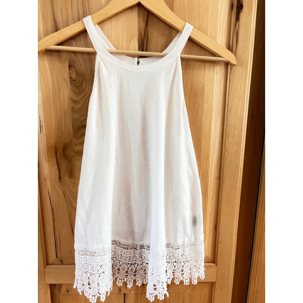 White Linen Cotton Crochet Lace Trim Halter Tank Top Boho Style 600758TA